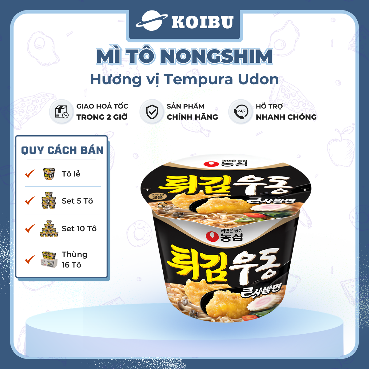 NONGSHIM - Mì tô Nongshim hương vị Tempura Udon, Mì tô Udon Tempura Nongshim, Mì Nongshim Hàn Quốc - 111g/tô - 00549