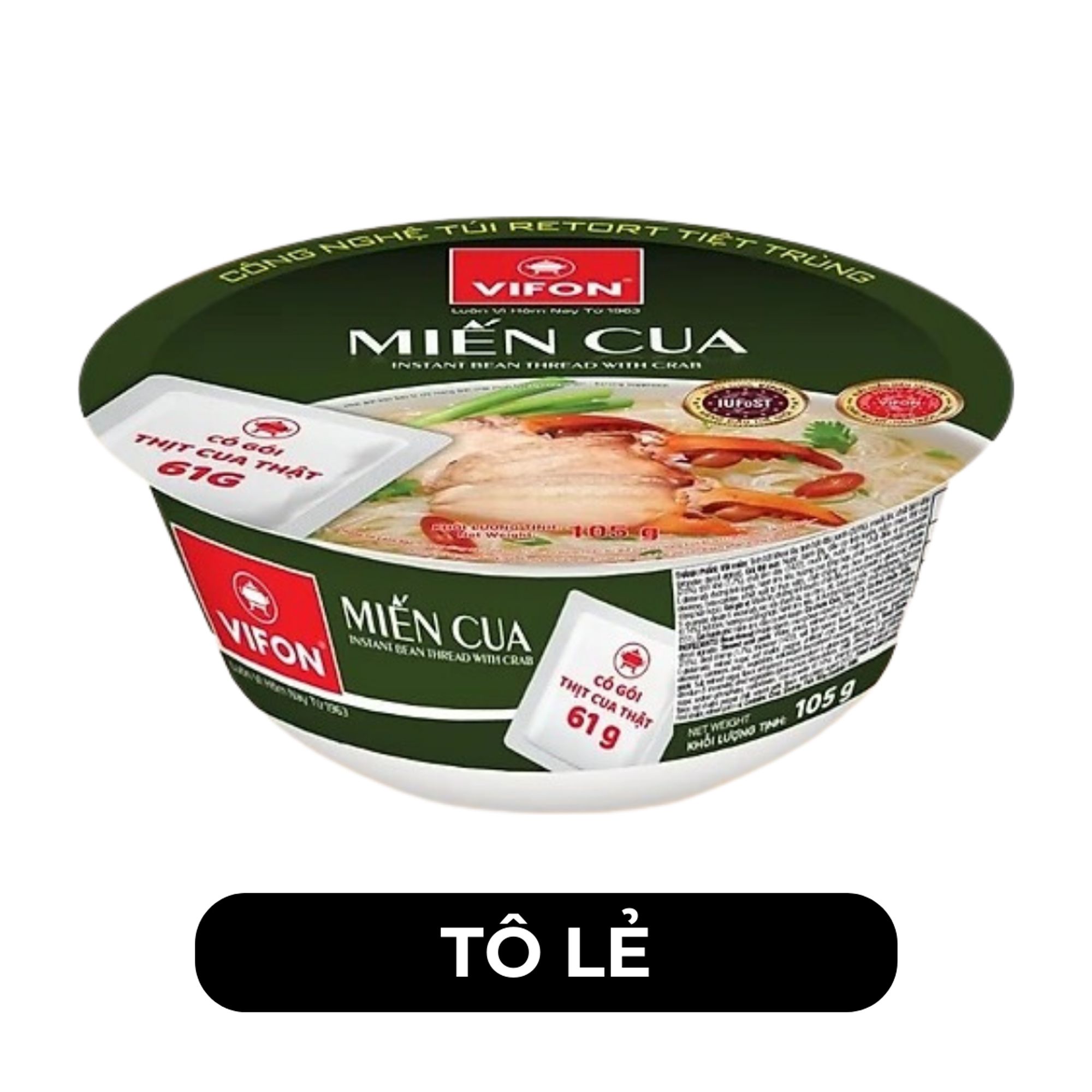 VIFON - Bánh Đa tô Vifon hương vị Cua (có thịt cua thật), Vifon tô bánh đa cua ăn liền - 105g/tô - 00180