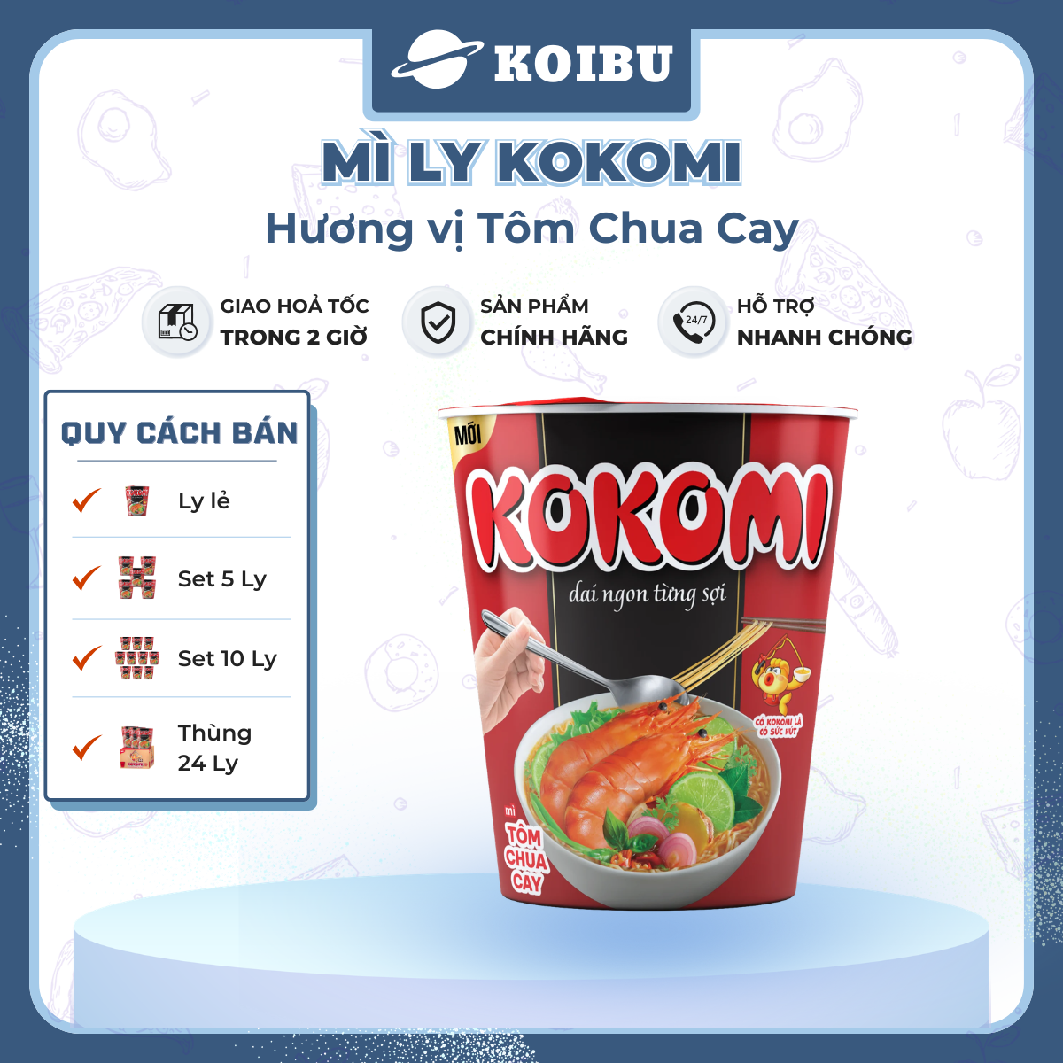 MASAN - Mì ly Kokomi hương vị Tôm chua cay, Mì tôm chua cay Kokomi ly, Kokomi mì ly ăn liền Kokomi - 66g/ly - 00862