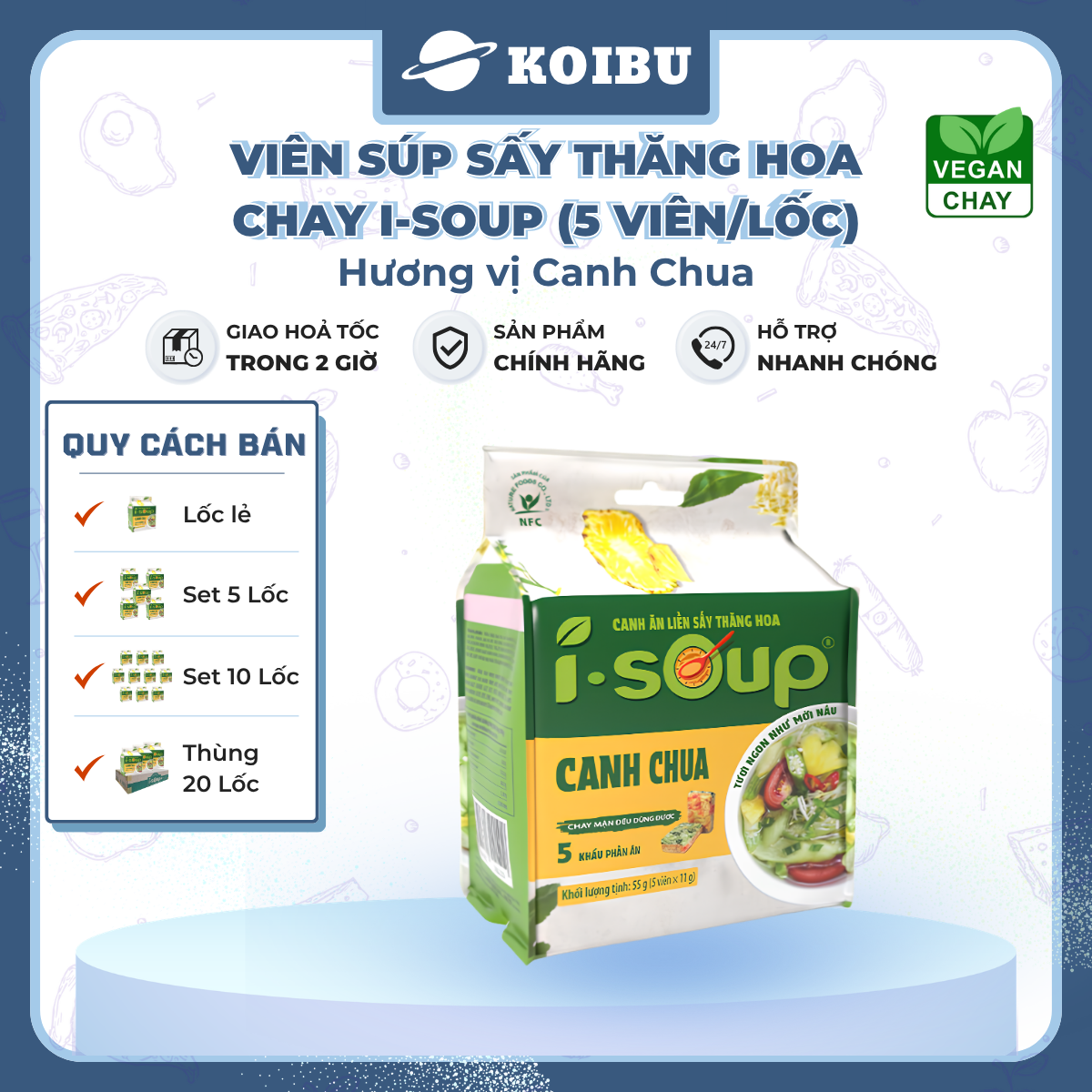 NFC - Viên súp sấy thăng hoa I-Soup hương vị Canh chua chay, Canh chua I-Soup, Canh ăn liền I Soup - 50g/lốc - 00725