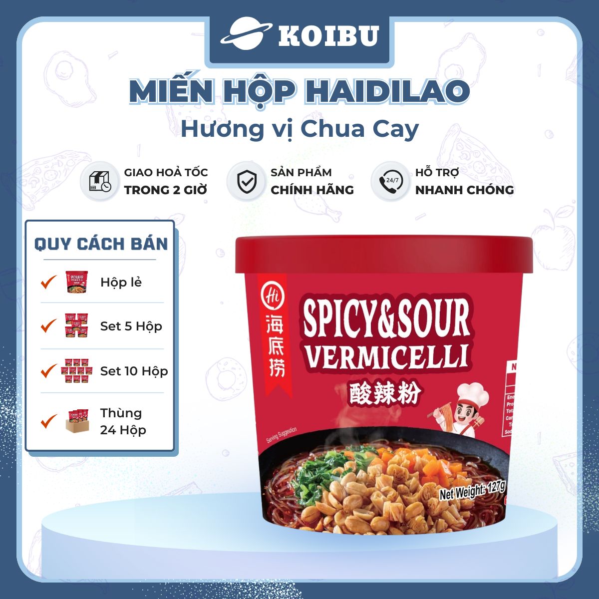 YIHAI - Miến hộp Haidilao hương vị Chua cay, Haidilao miến Chua cay Haidilao hộp, Miến Haidiao ăn liền - 127g/hộp - 00819