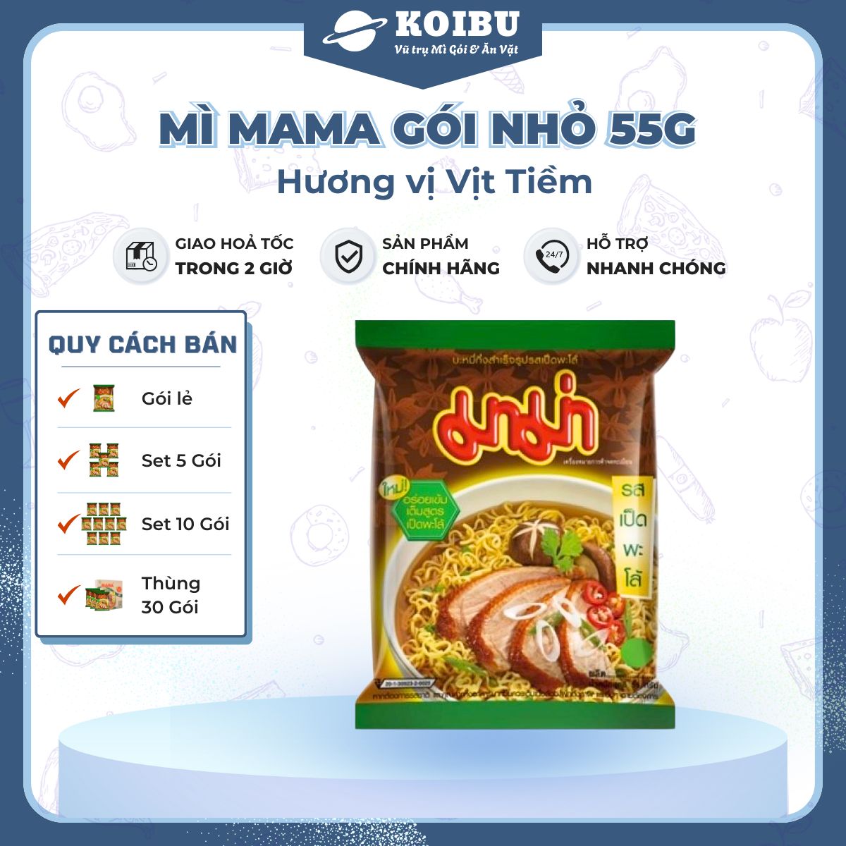 MAMA - Mì Mama gói nhỏ hương Mì vịt tiềm, Mì vịt tiềm ăn liền, Mì Thái Lan vị Mì vịt tiềm, Mì Mama vịt tiềm  - 55g/gói - 00256