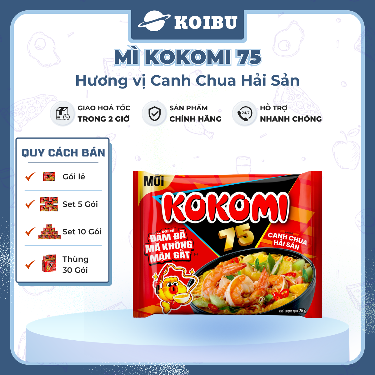 MASAN - Mì Kokomi 75 Canh chua hải sản, Kokomi 75 Mì canh chua hải sản Kokomi 75 gói ăn liền - 75g/gói - 00216