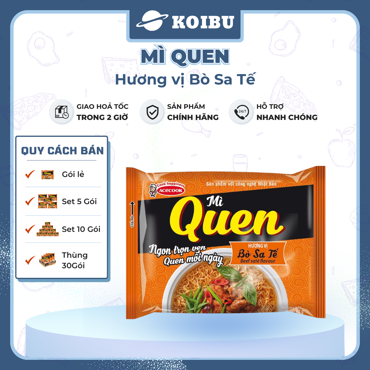 ACECOOK - Mì Quen hương vị Bò sa tế, Mì Quen bò sa tế, Mì Quen bò sate, Acecook Mì Queen Acecook - 82g/gói - 00846