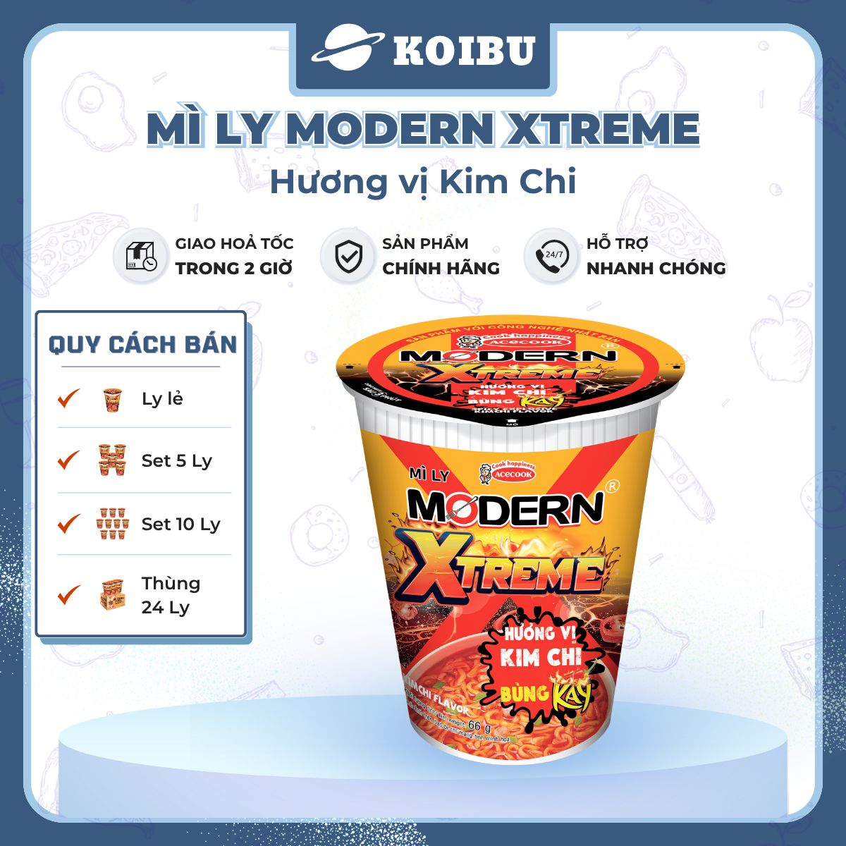 ACECOOK - Mì ly Modern Xtreme hương vị Kim chi, Mì Kim chi Modern Xtreme ly, Mì Modern Extreme ly ăn liền - 65g/ly - 00013