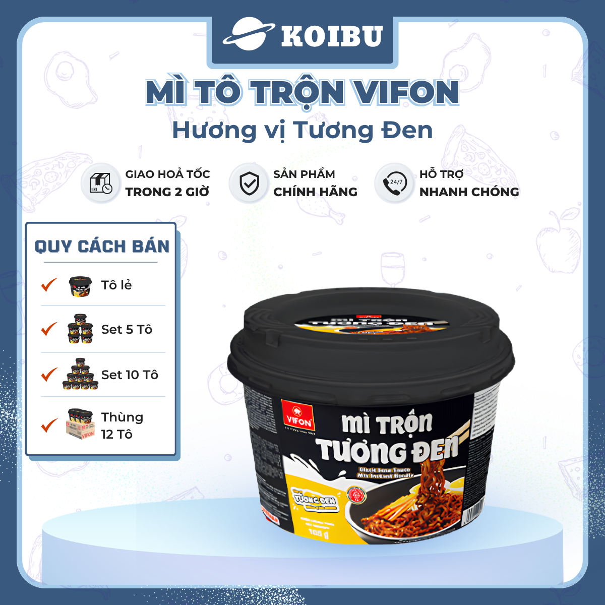 VIFON - Mì tô trộn Vifon hương vị tương đen, Mì trộn Vifon tương đen, Vifon tô mì tương đen trộn - 105g/tô - 00530
