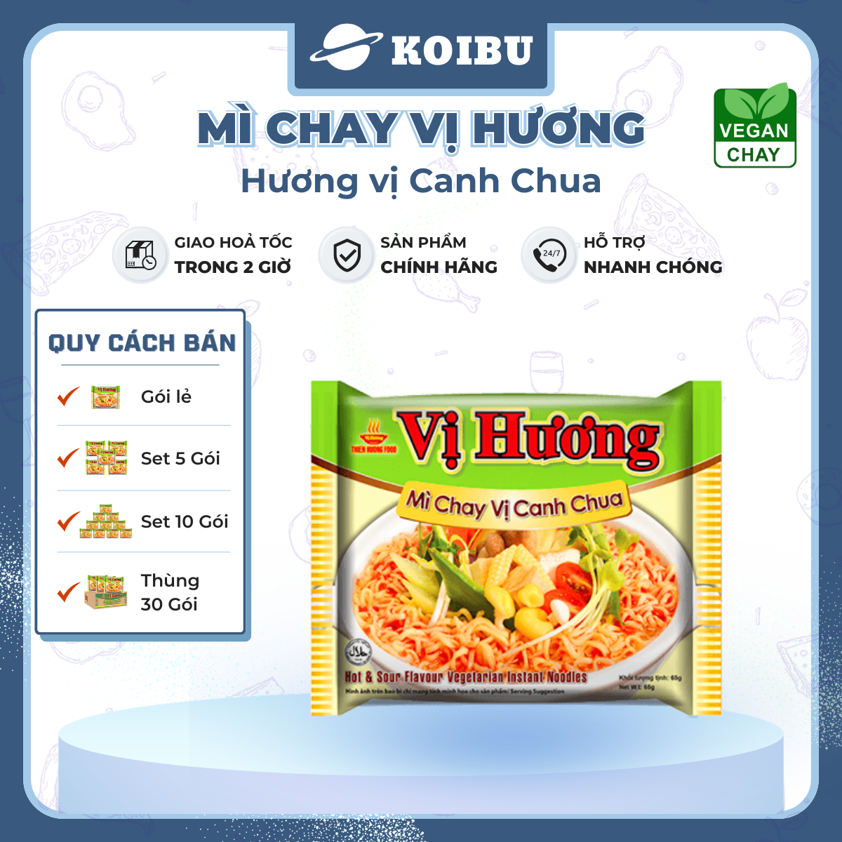 THIEN HUONG FOOD - Mì chay Vị Hương hương vị Canh chua chay, Mì Vị Hương canh chua chay, Mì chay ăn liền - 65g/gói  - 00866