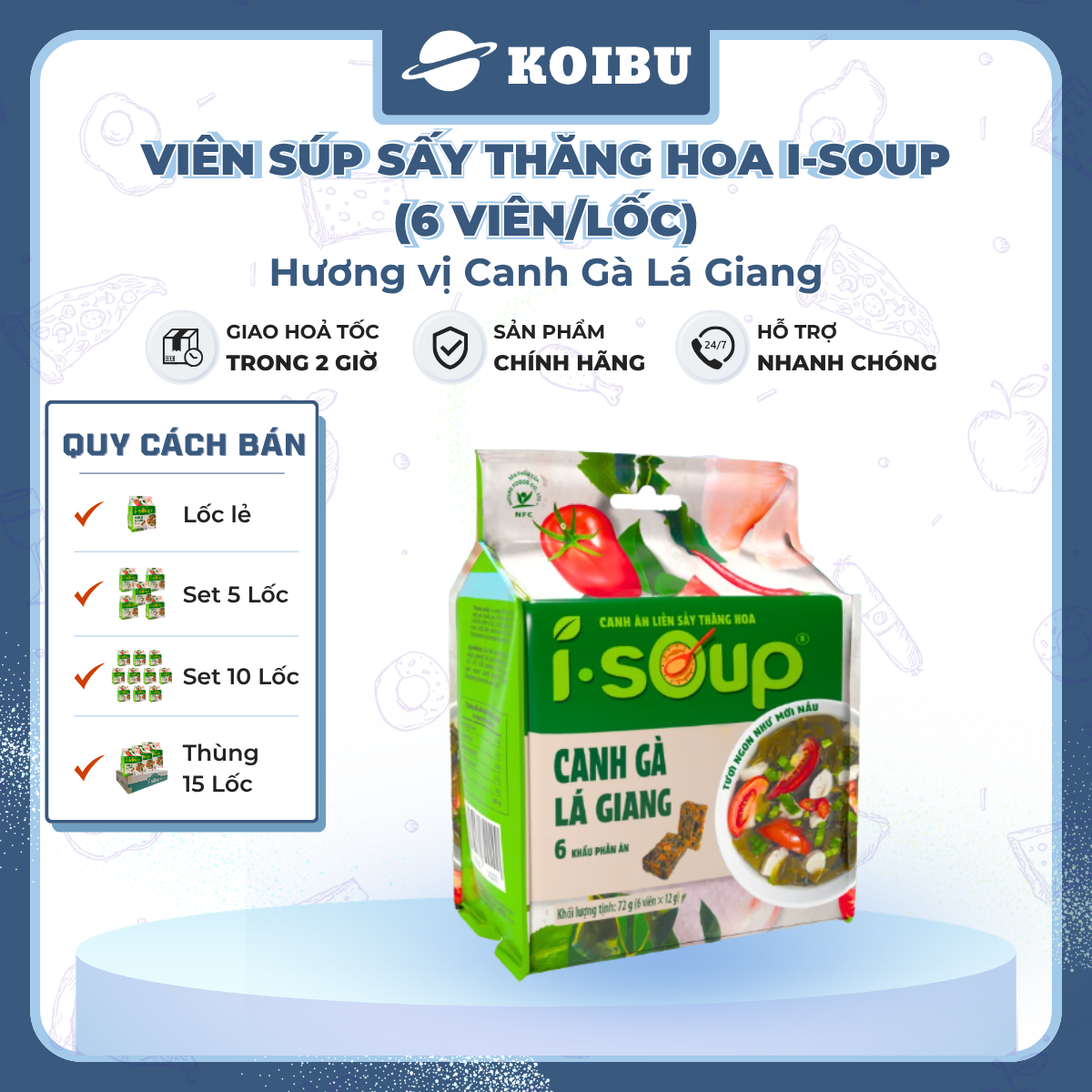 NFC - Canh ăn liền sấy thăng hoa I-Soup hương vị Canh gà lá giang, Viên canh gà lá giang ăn liền ISoup - 72g/lốc - 00726