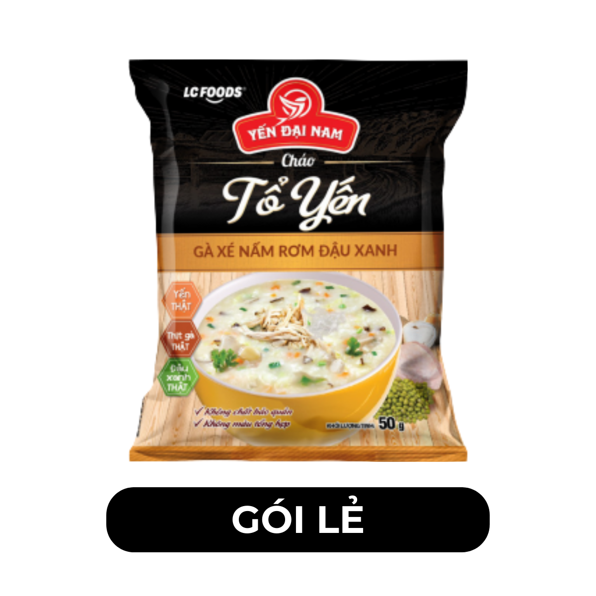 LC FOODS - Cháo tổ yến Yến Đại Nam hương vị Gà xé nấm rơm đậu xanh, Cháo tổ yến Đại Nam gà xé ăn liền - 50g/gói - 00702