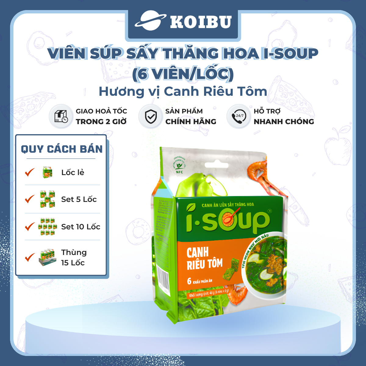 NFC - Viên súp ăn liền sấy thăng hoa I-Soup hương vị Canh riêu tôm ISoup, Canh riêu tôm I-Soup ăn liền - 42g/lốc - 00802