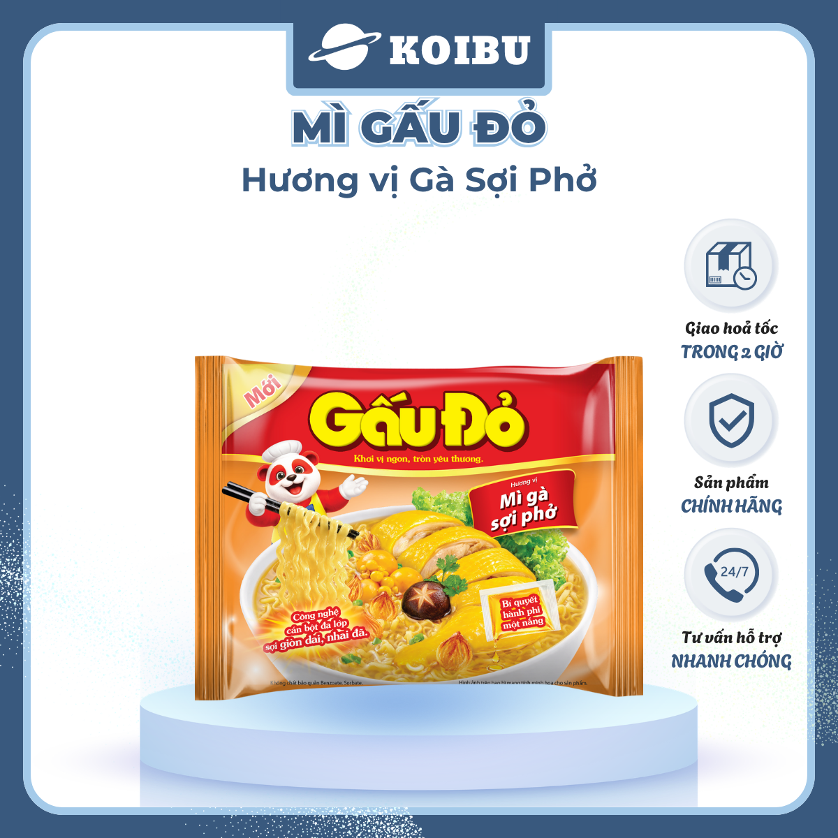 ASIAFOODS - Mì Gấu Đỏ hương vị Gà sợi phở, Mì Gà sợi phở Gấu Đỏ, Mì gói ăn liền Gấu Đỏ Gà sợi phở - 63g/gói - 00325