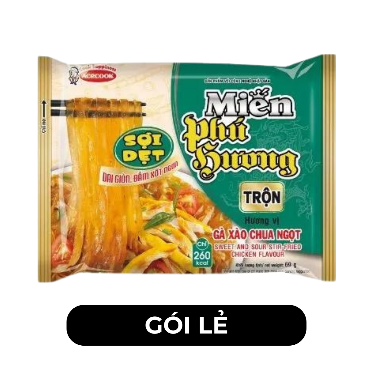 ACECOOK - Miến trộn Phú Hương Gà xào chua ngọt sợi dẹt, miến trộn Gà xào chua ngọt Phú Hương sợi dẹt - 69g/gói - 00178