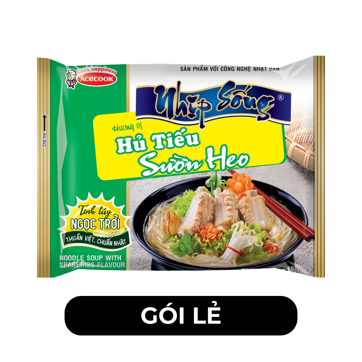 ACECOOK - Hủ tiếu Nhịp Sống Sườn heo, Hủ tíu Sườn heo Nhịp Sống, Hủ tiếu gói Nhịp Sống Acecook - 70g/gói - 00047
