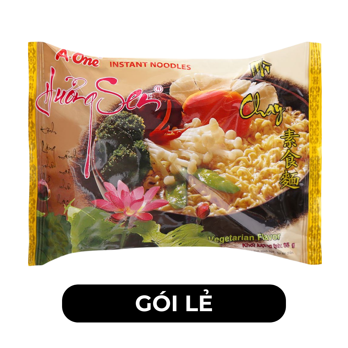 A ONE - Mì A-One gói hương vị Chay hương sen, Mì Chay hương sen A-One, Mì ăn liền A-One, Mì gói Aone - 85g/gói - 00078