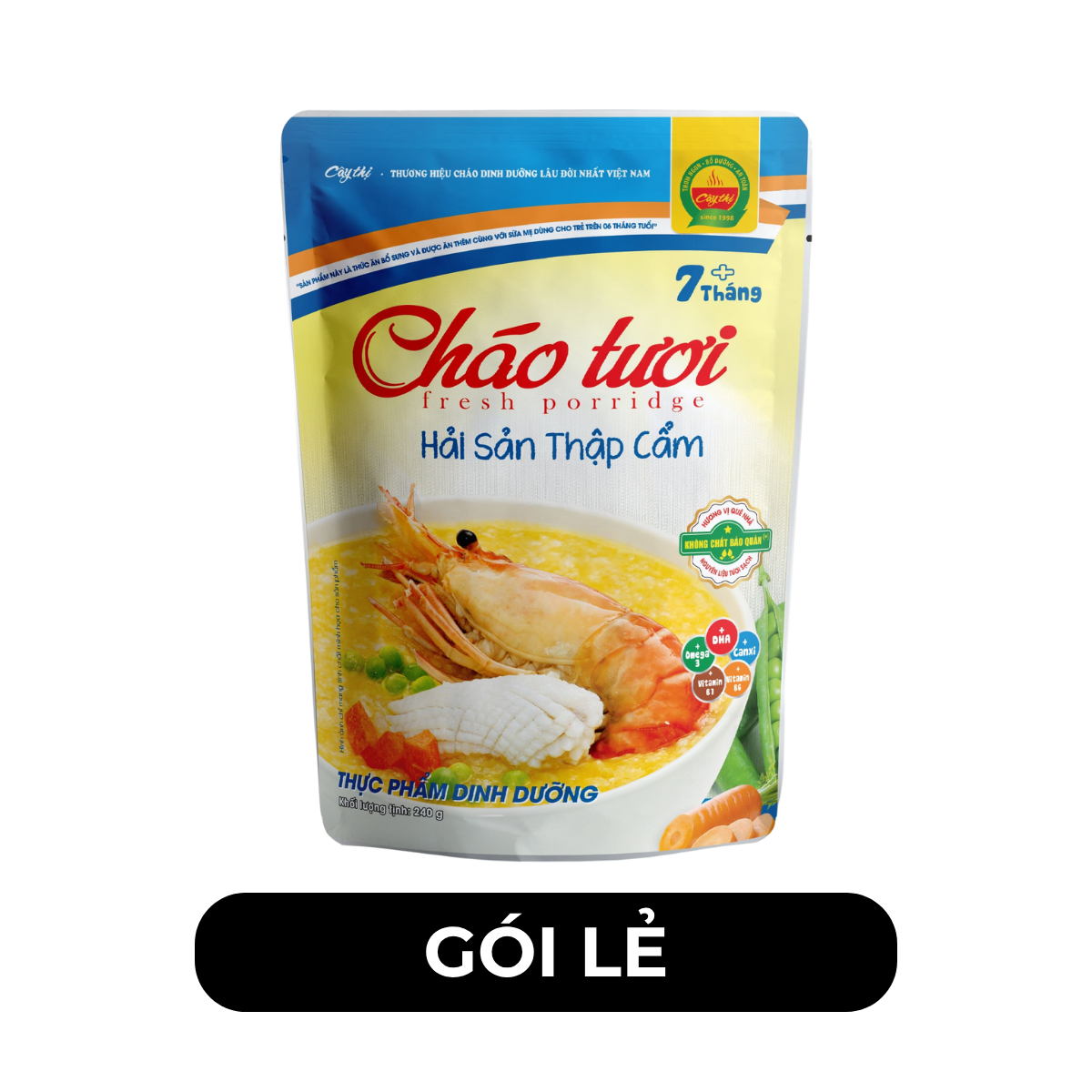 CÂY THỊ - Cháo tươi Cây Thị hương vị Hải sản thập cẩm, Cháo tươi hải sản thập cẩm Cây Thị ăn liền - 240g/gói - 00740