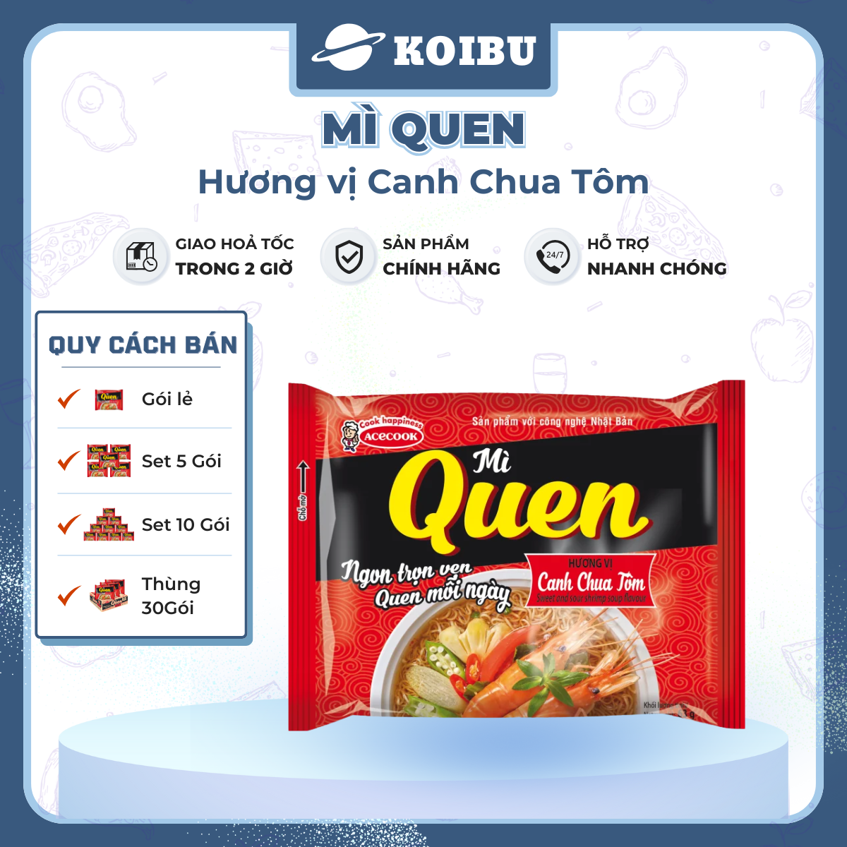 ACECOOK - Mì Quen hương vị Canh chua tôm, Acecook mì quen Canh chua tôm Acecook mì Queen Acecook - 82g/gói - 00844