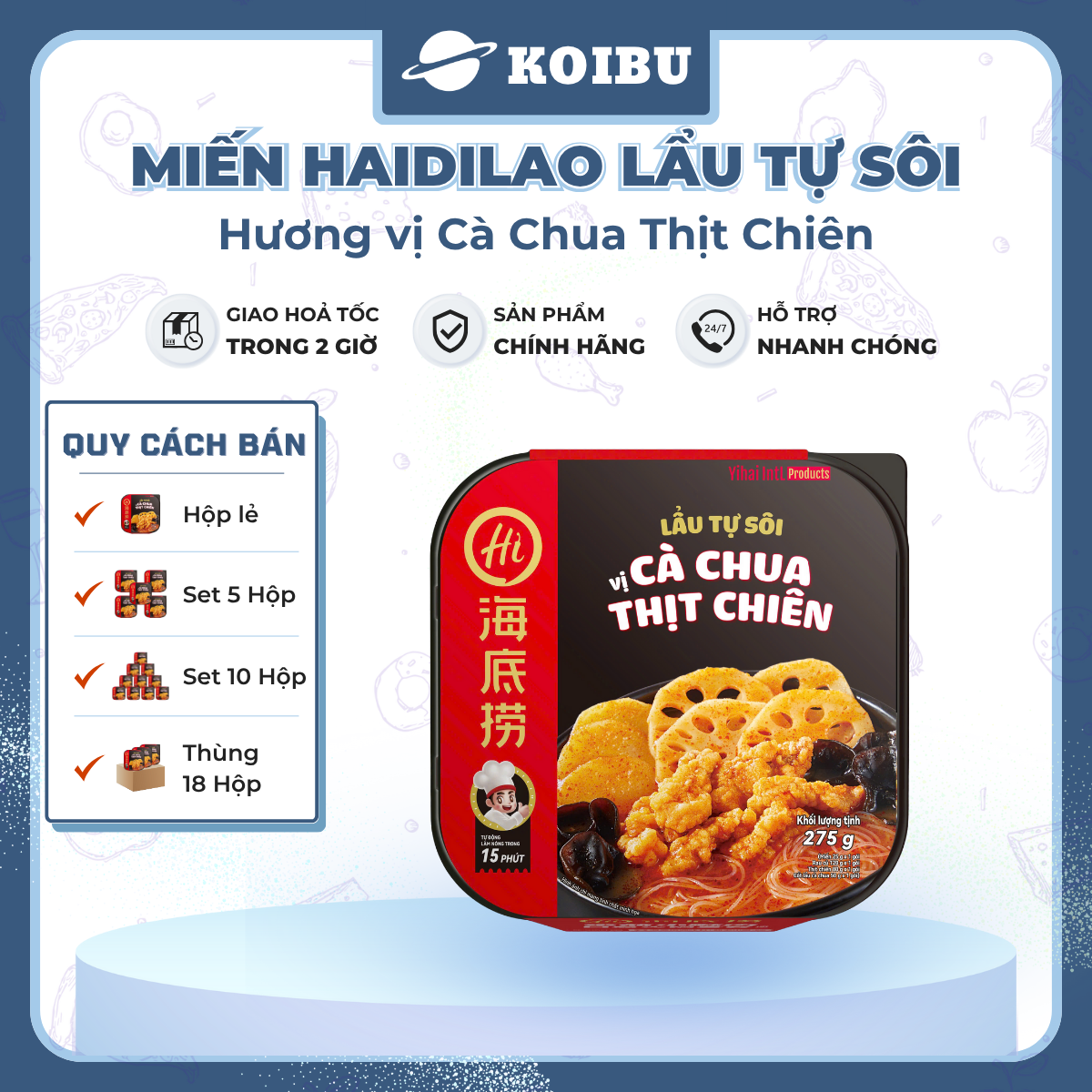 YIHAI - Lẩu tự sôi Haidilao hương vị Cà chua thịt chiên, Lẩu tự sôi Hadilao cà chua thịt chiên - 275g/hộp - 00786
