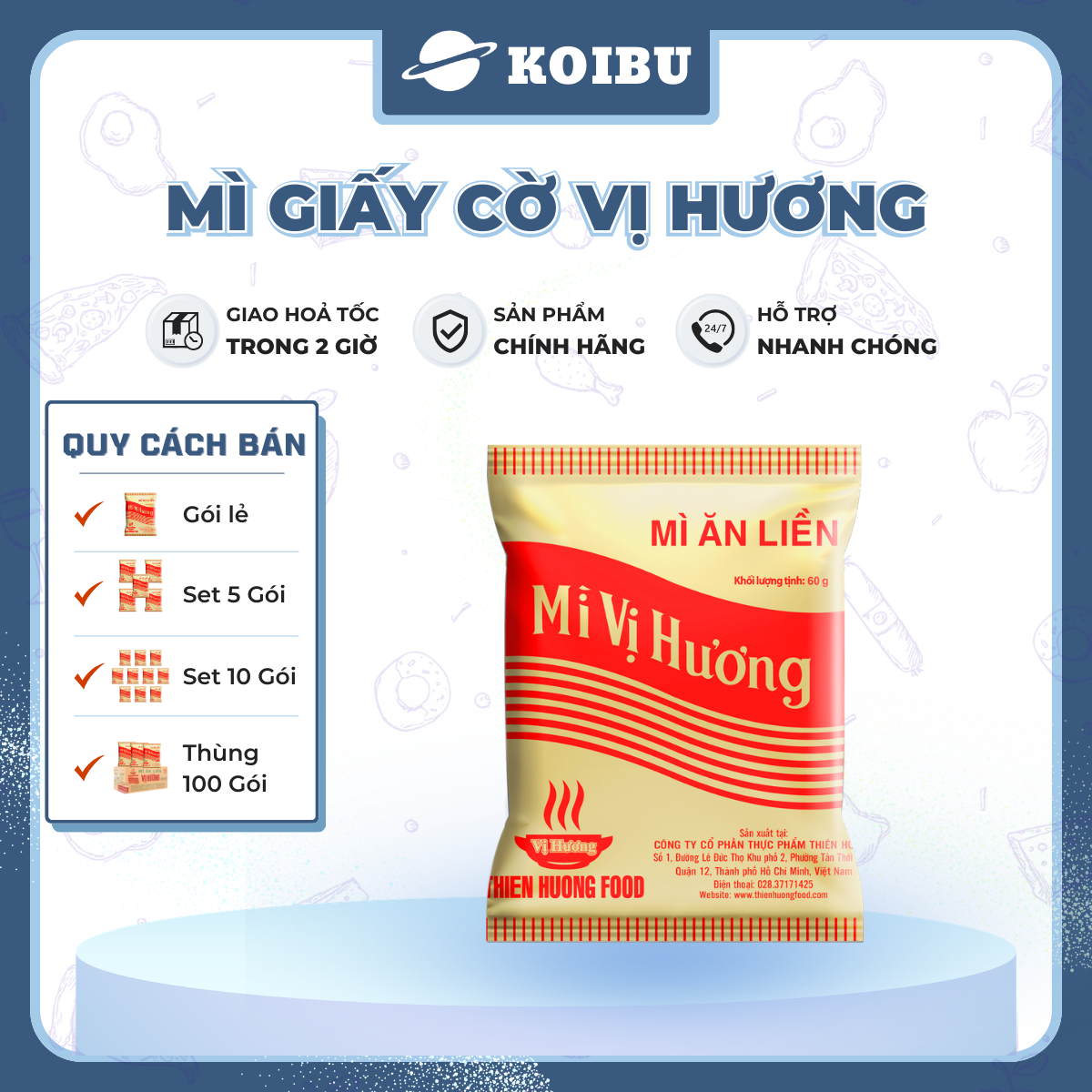 THIEN HUONG FOOD - Mì Vị Hương hương vị Giấy cờ, Mì tôm gói giấy cờ Vị Hương, Mì giấy Vị Hương ăn liền - 60g/gói  - 00864