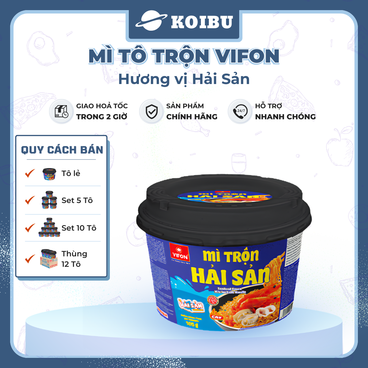 VIFON - Mì tô trộn Vifon hương vị Hải sản, Mì trộn Vifon Hải sản, Vifon tô mì Hải sản trộn - 105g/tô - 00531