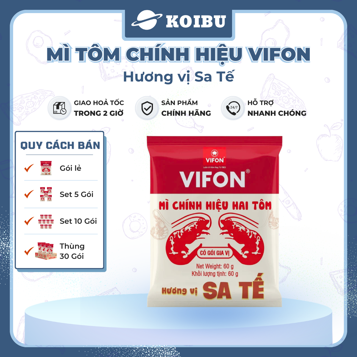 VIFON - Mì chính hiệu hai tôm Vifon hương vị Sa tế 60g, Mì Vifon hai tôm, Mì hai con tôm Vifon - 60g/gói - 00826