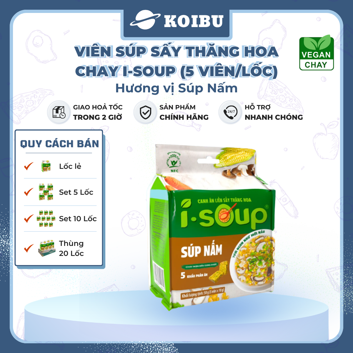 NFC - Viên súp sấy thăng hoa I-Soup hương vị Súp nấm chay, Súp nấm chay I-Soup, Súp ăn liền I Soup - 50g/lốc