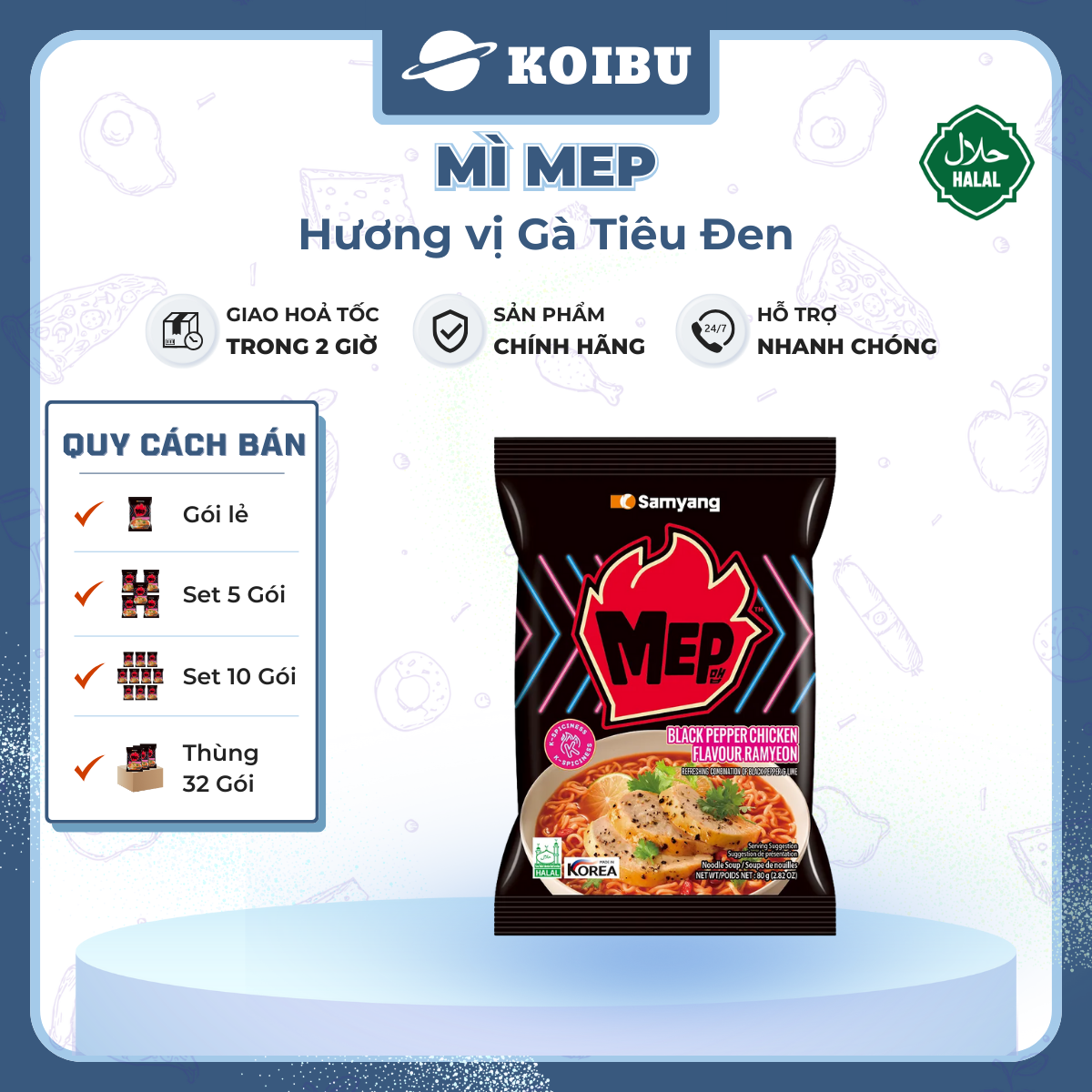 SAMYANG - Mì MEP hương vị Gà tiêu đen, Mì Samyang gà tiêu đen, Mì ăn liền Samyang MEP Hàn Quốc - 80g/gói - 00857