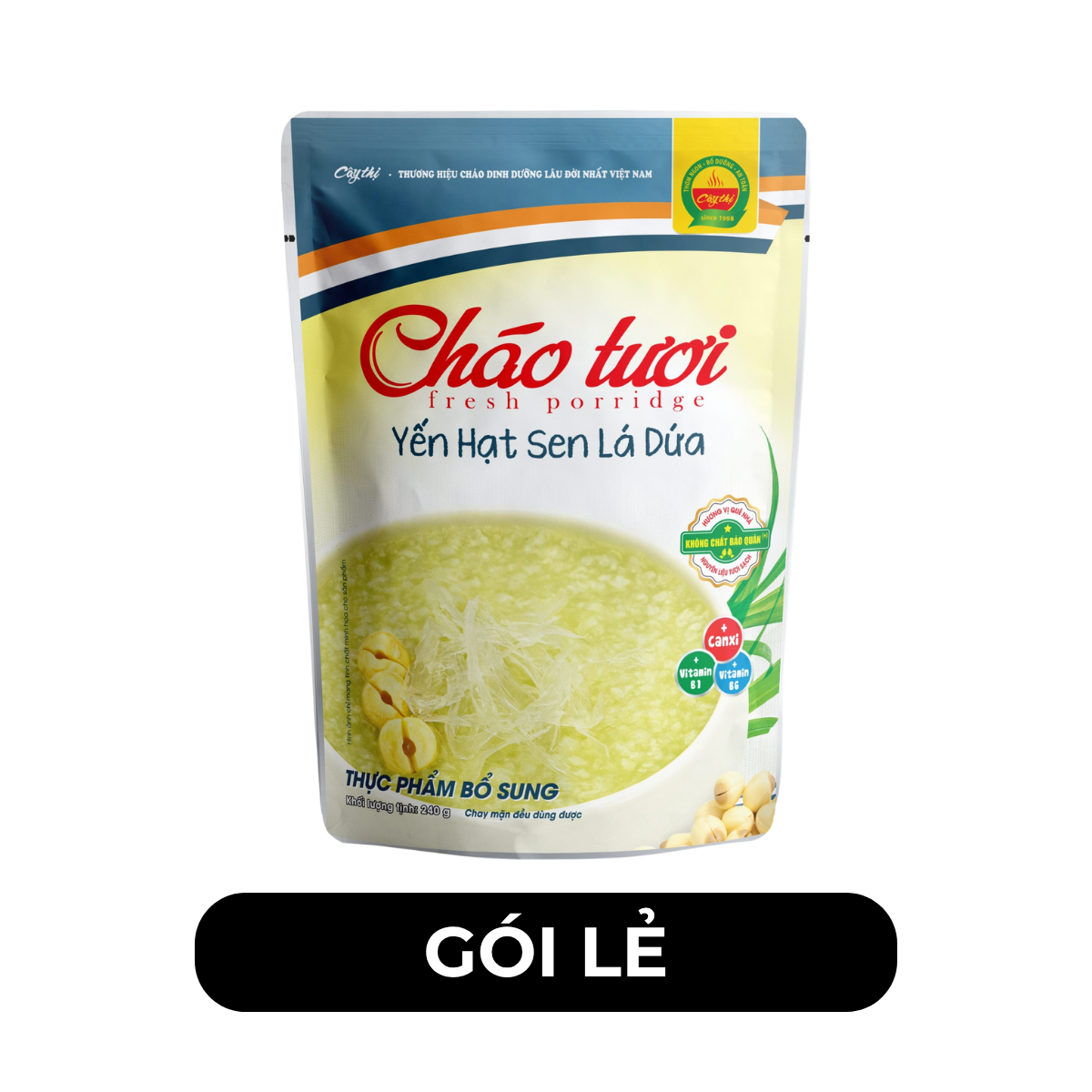 CÂY THỊ - Cháo tươi Cây Thị hương vị Yến hạt sen lá dứa, Cháo tươi yến hạt sen lá dứa Cây Thị - 240g/gói - 00742
