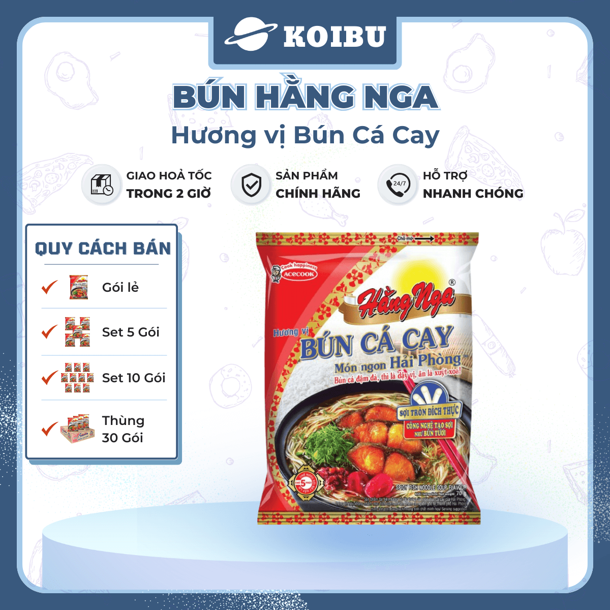 ACECOOK - Bún Hằng Nga hương vị Bún cá cay, Hằng Nga Bún cá cay Hằng Nga Acecook bún cá cay Hải Phòng - 73g/gói - 00783