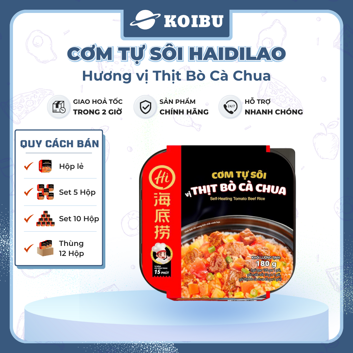 YIHAI - Cơm tự sôi Haidilao hương vị Bò cà chua, Cơm tự sôi Hadilao bò cà chua - 180g/hộp - 00837