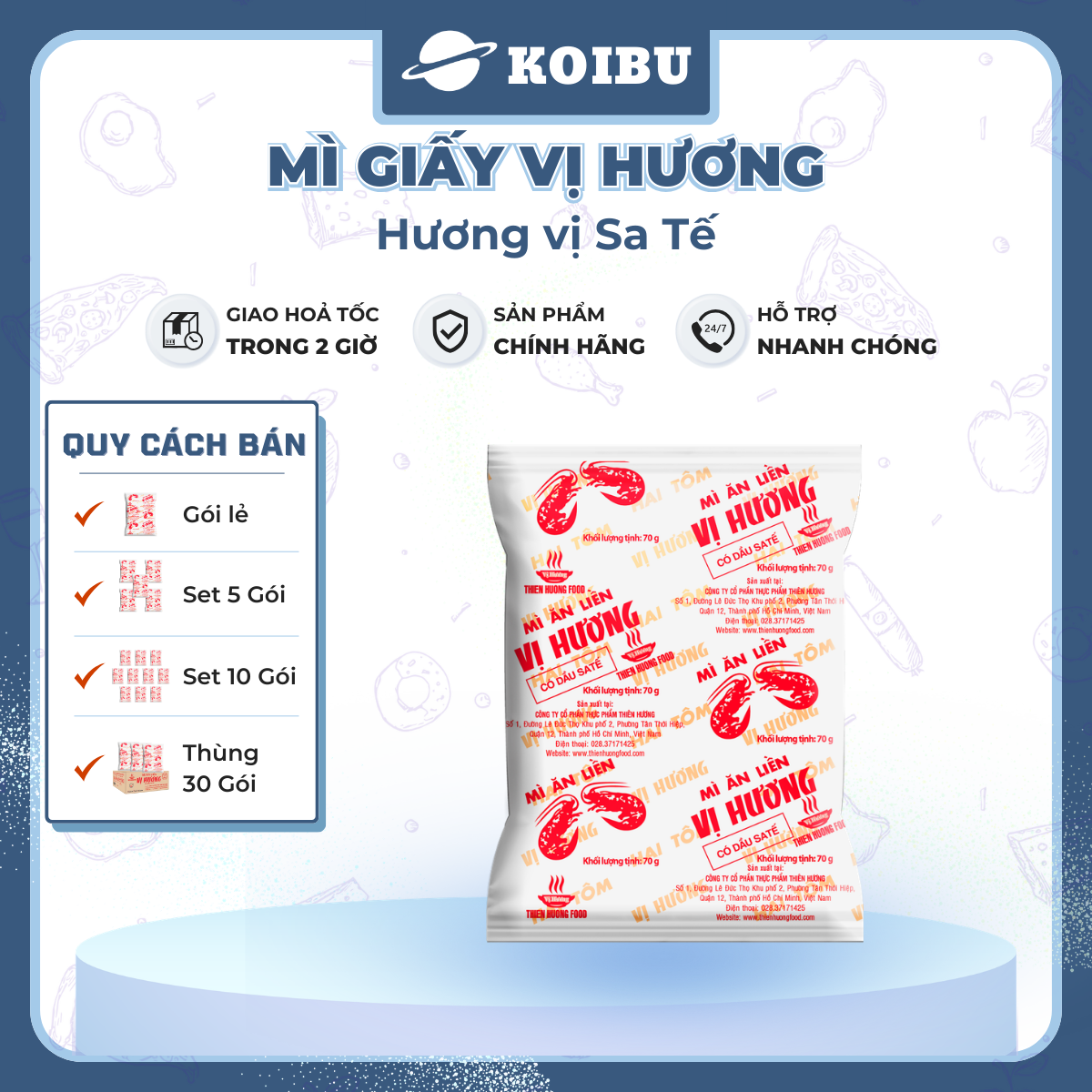 THIEN HUONG FOOD - Mì Vị Hương hương vị Sa tế, Mì Sa tế Vị Hương ăn liền, Mì tôm ăn liền sa tế Vị Hương - 70g/gói  - 00865