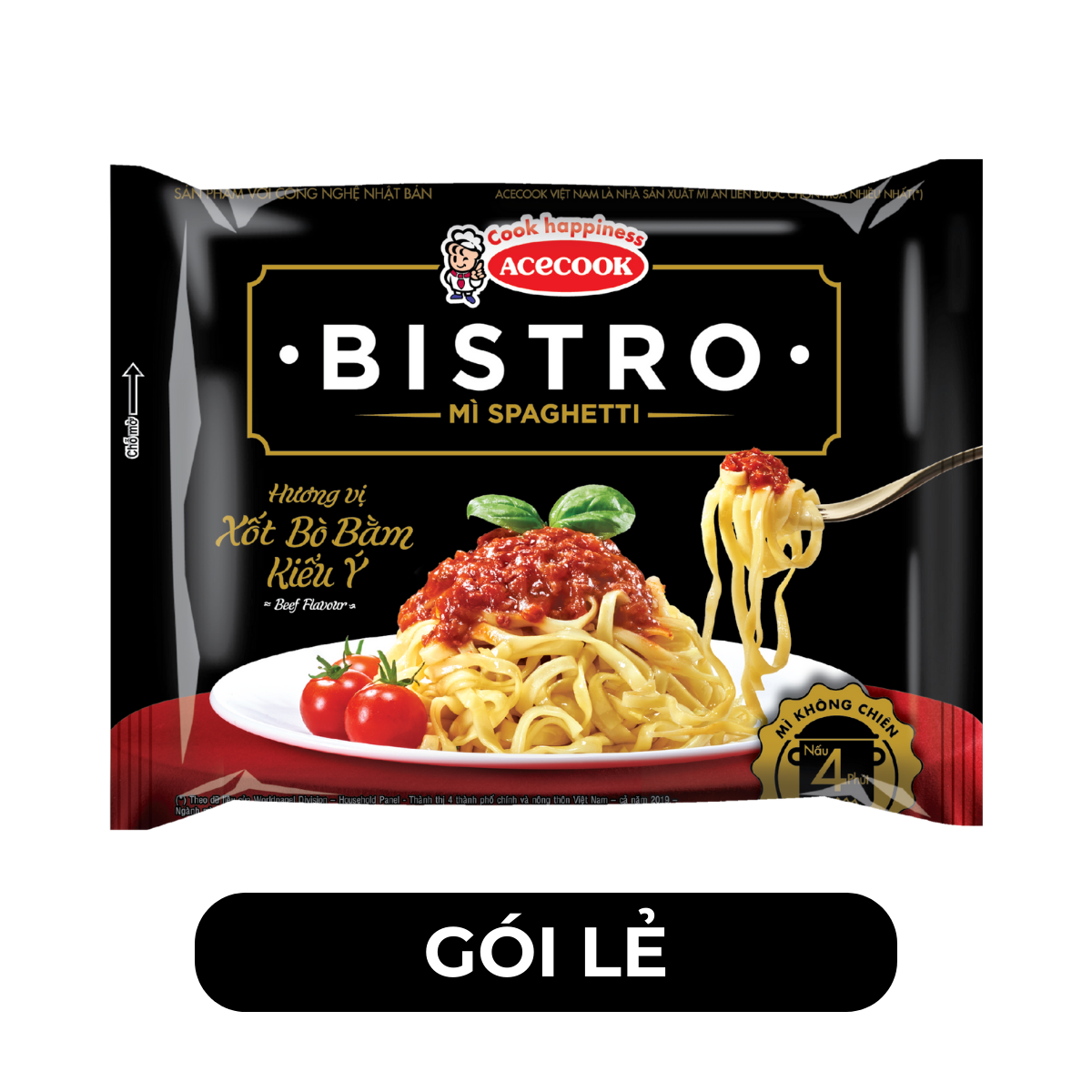 ACECOOK - Mì spaghetti Bistro Xốt bò bằm kiểu Ý, mì spaghetti Bistro hương vị xốt bò bằm, mì spaghetti xốt bò bằm Bistro - 95g/gói - 00075
