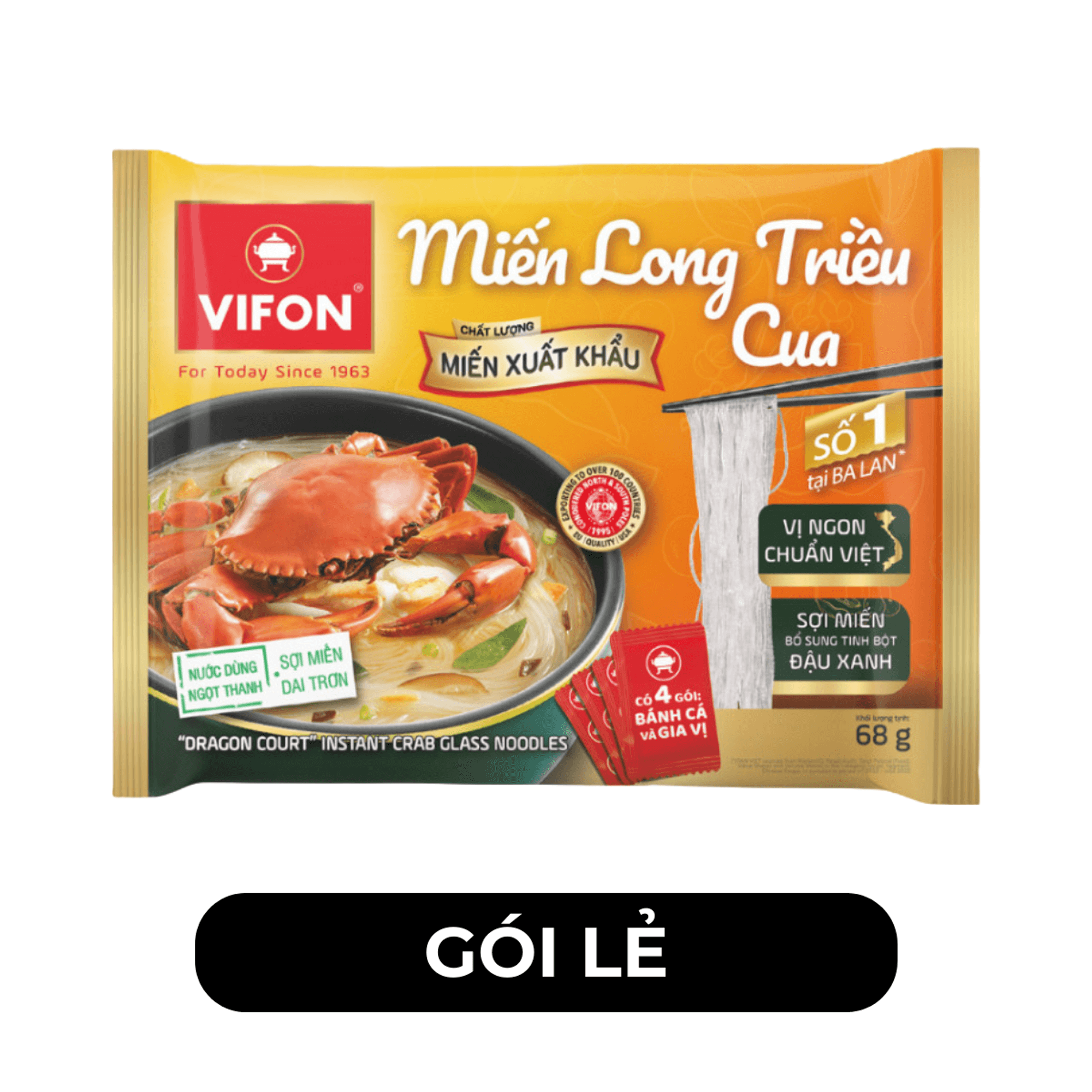 VIFON - Miến Long Triều hương vị Cua, Miến cua Long Triều, Miến cua gói xuất khẩu - 68g/gói - 00504