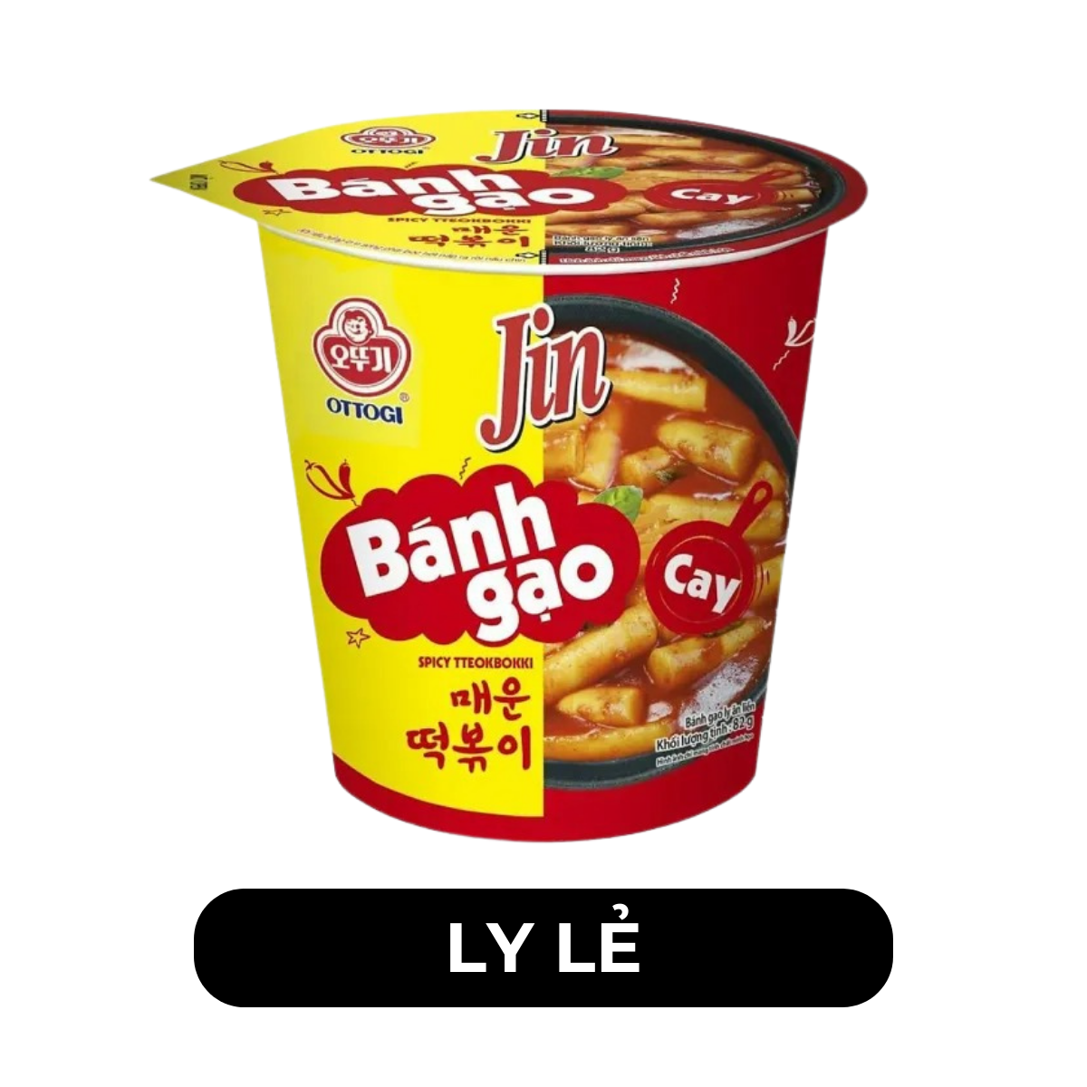 OTTOGI - Bánh gạo ly Jin hương vị Cay, Bánh gạo cay Jin ly, Bánh gạo Hàn Quốc, Bánh gạo Ottogi ly - 82g/ly - 00563