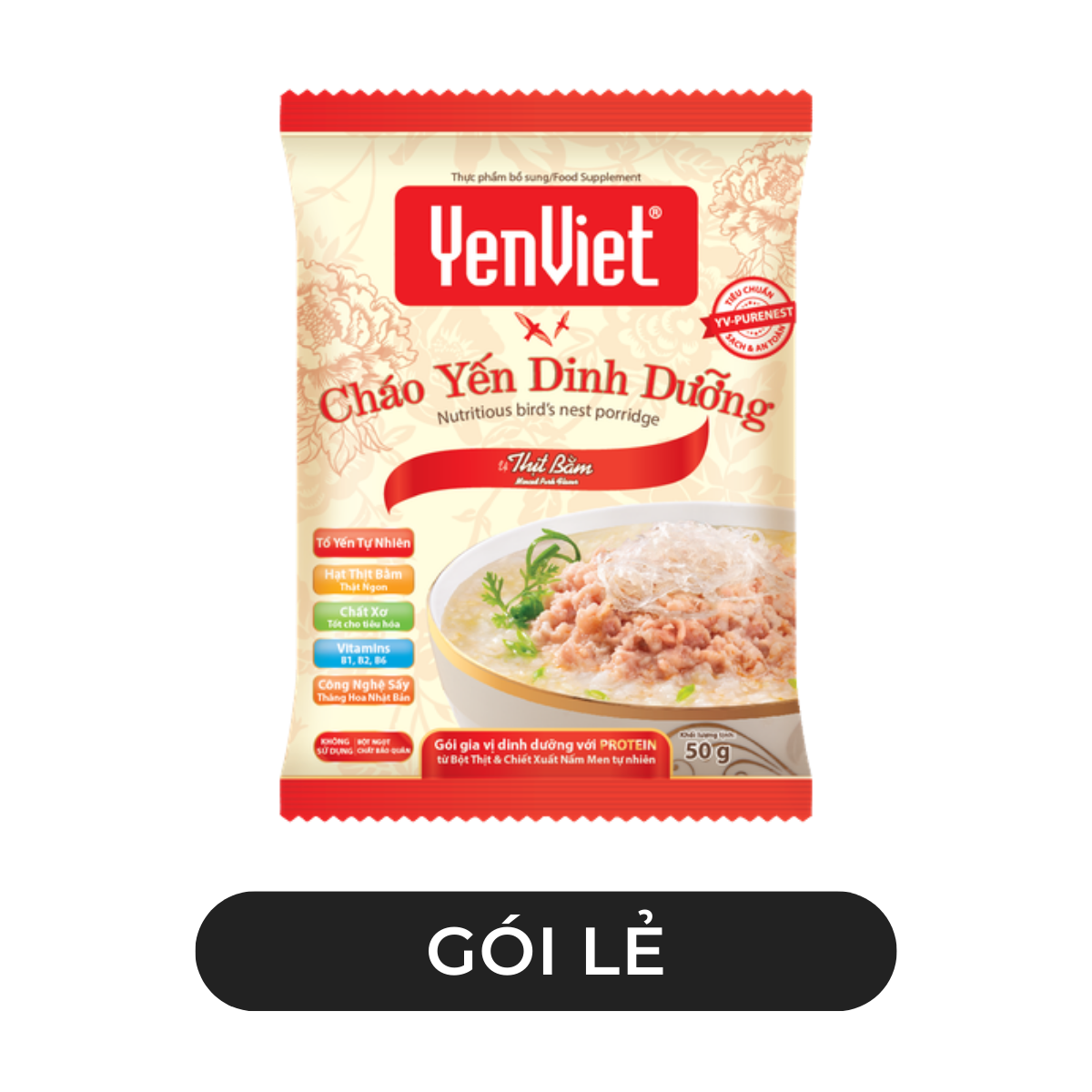 YENVIET - Cháo yến dinh dưỡng YenViet 3 vị: Thịt bằm, Gà, Chay rau nấm, Cháo yến Yến Việt - 50g/gói - 00599