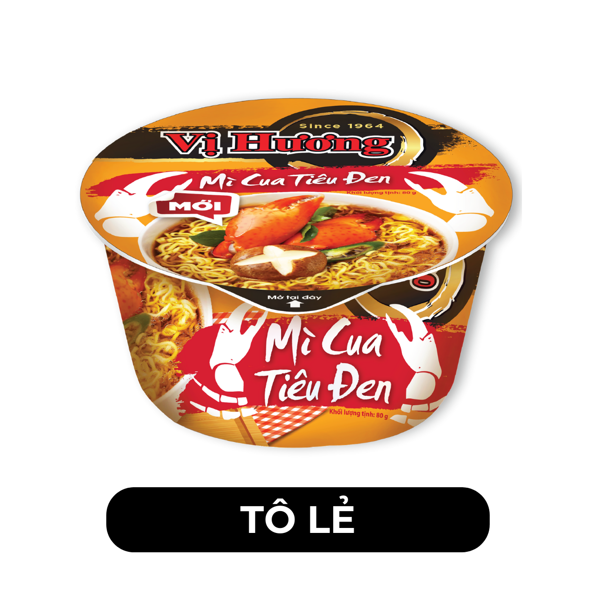 THIEN HUONG FOOD - Mì tô trộn Vị Hương hương vị Cua tiêu đen, Mì tô trộn cua tiêu đen Vị Hương ăn liền - 80g/tô - 00776