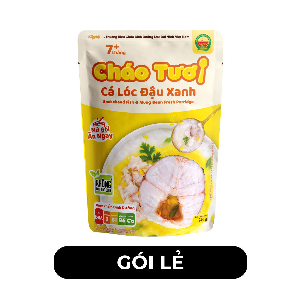 CÂY THỊ - Cháo tươi Cây Thị hương vị Cá lóc đậu xanh, Cháo tươi cá lóc đậu xanh Cây Thị ăn liền - 240g/gói - 00744