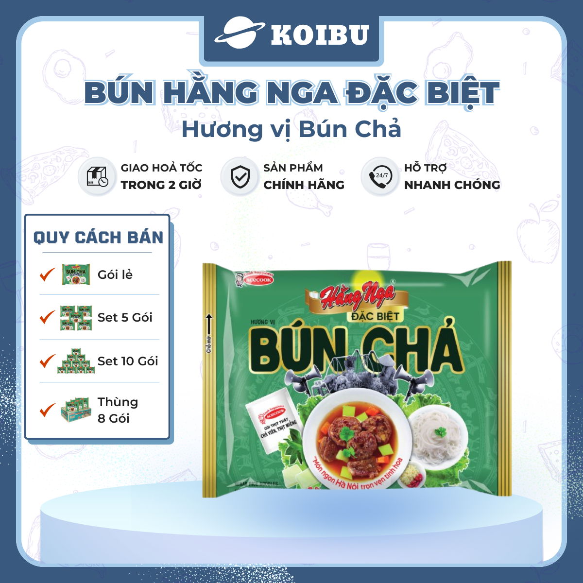 ACECOOK - Bún Hằng Nga đặc biệt hương vị Bún chả (có gói thịt thật), Bún chả Hằng Nga Acecook ăn liền - 73g/gói - 00784