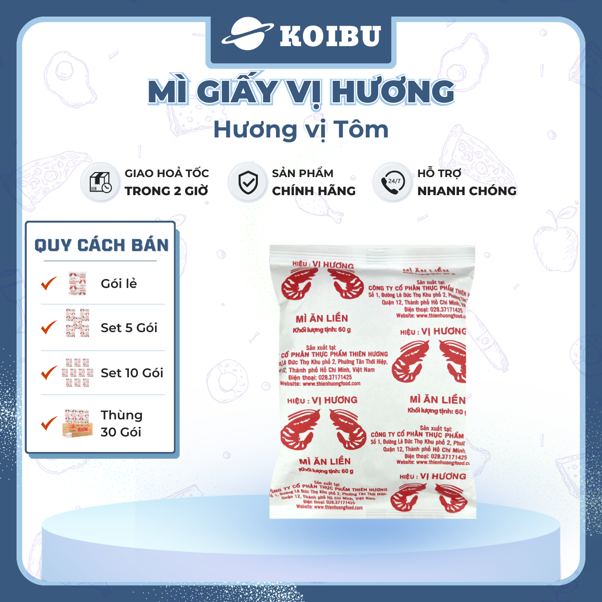 THIEN HUONG FOOD - Mì Vị Hương hương vị Tôm, Mì tôm gói giấy trắng Vị Hương, Mì giấy Vị Hương ăn liền - 60g/gói  - 00863