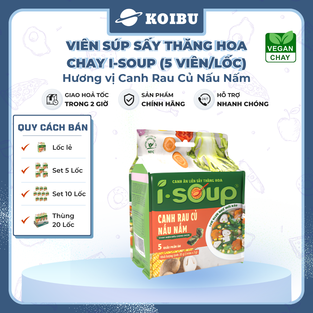NFC - Viên súp ăn liền sấy thăng hoa I-Soup hương vị Canh rau củ nấu nấm ISoup, Canh I-Soup ăn liền - 35g/lốc - 00803