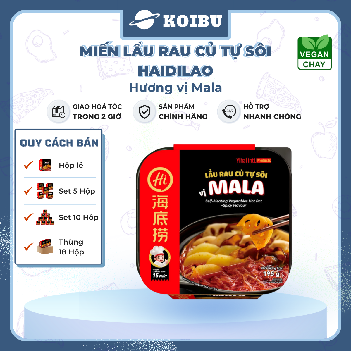 YIHAI - Lẩu rau củ tự sôi Haidilao hương vị Mala, Hadilao Lẩu rau củ Mala Hadilao ăn liền - 195g/hộp - 00831