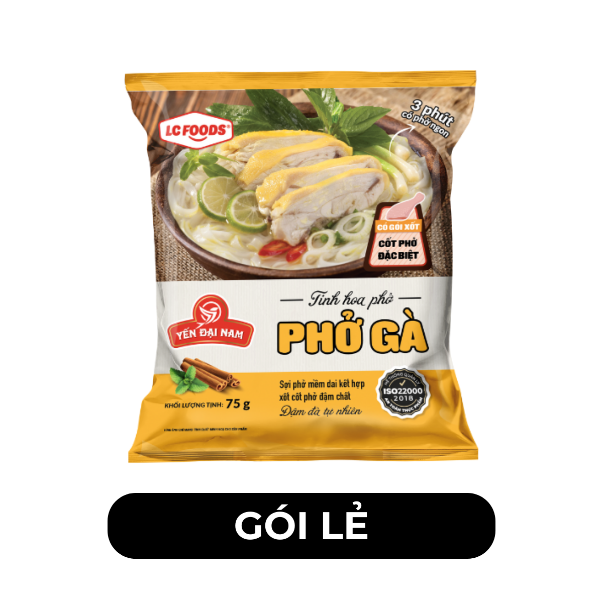 LC FOODS - Phở Yến Đại Nam hương vị Gà, Phở Yến Đại Nam LC Foods, Phở gà ăn liền Yến Đại Nam - 75g/ gói - 00638
