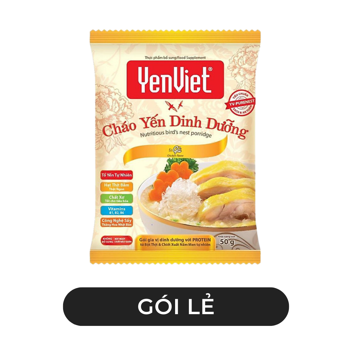 YENVIET - Cháo yến dinh dưỡng YenViet hương vị Gà, Cháo yến thịt gà Yến Việt, Cháo gà YenViet ăn liền - 50g/gói - 00600