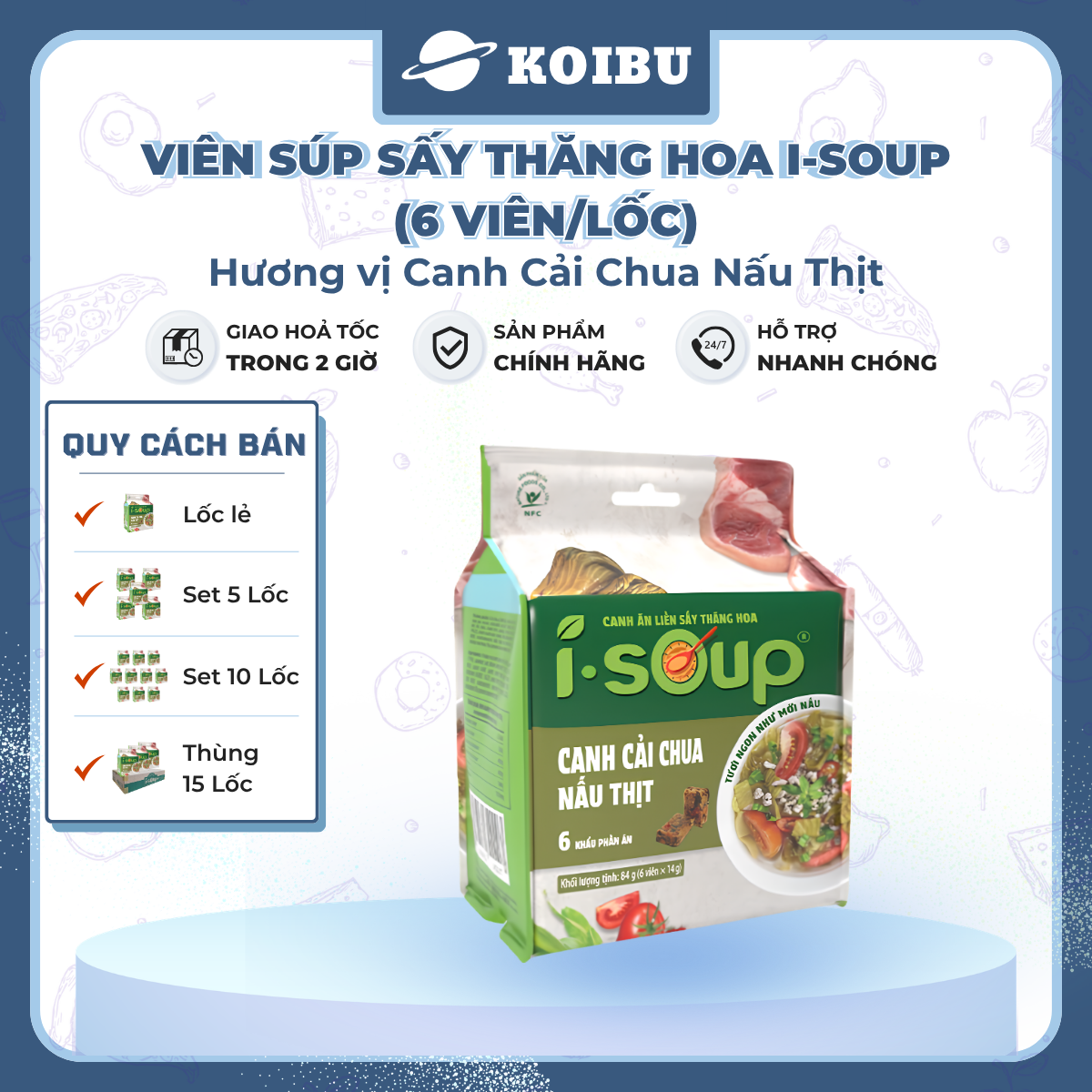 NFC - Viên súp sấy thăng hoa I-Soup hương vị Cải chua nấu thịt, Canh cải chua I Soup, Canh ăn liền - 78g/lốc - 00728
