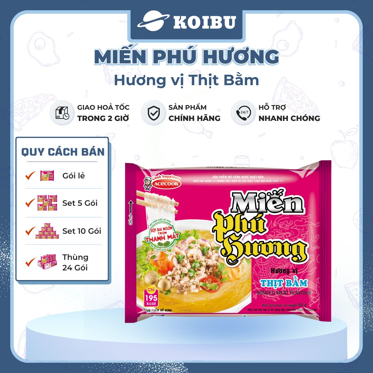 ACECOOK - Miến Phú Hương hương vị Thịt Bằm Miến Phú Hương Thịt Bằm, Miến vị Thịt Bằm Phú Hương - Miến ăn liền Acecook - 55g/gói - 00062