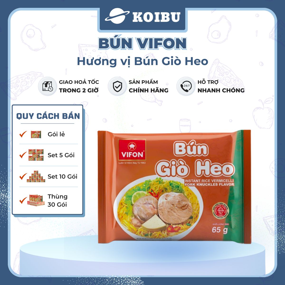 VIFON - Bún Vifon hương vị Bún giò heo, Bún giò heo Vifon Bún giò heo, Bún giò ăn liền Vifon gói - 65g/gói - 00145