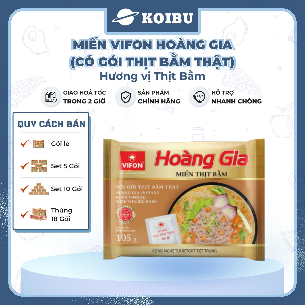 VIFON - Miến Hoàng Gia hương vị Thịt bằm (có gói thịt bằm thật), Miến thịt bằm Vifon Hoàng Gia - 105g/gói - 00185