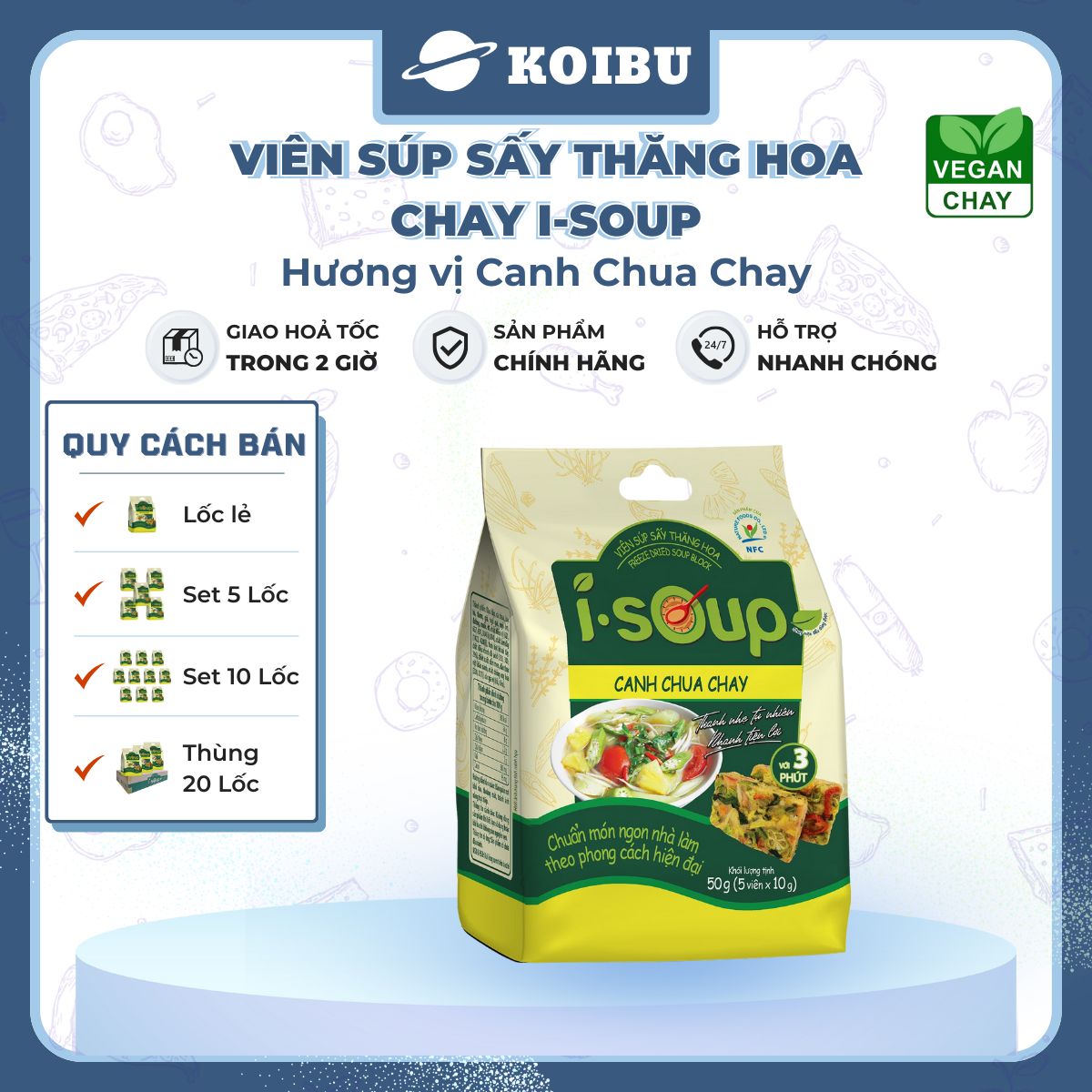 NFC - Viên súp sấy thăng hoa I-Soup hương vị Canh chua chay, Canh chua I-Soup, Canh ăn liền I Soup - 50g/lốc - 00725