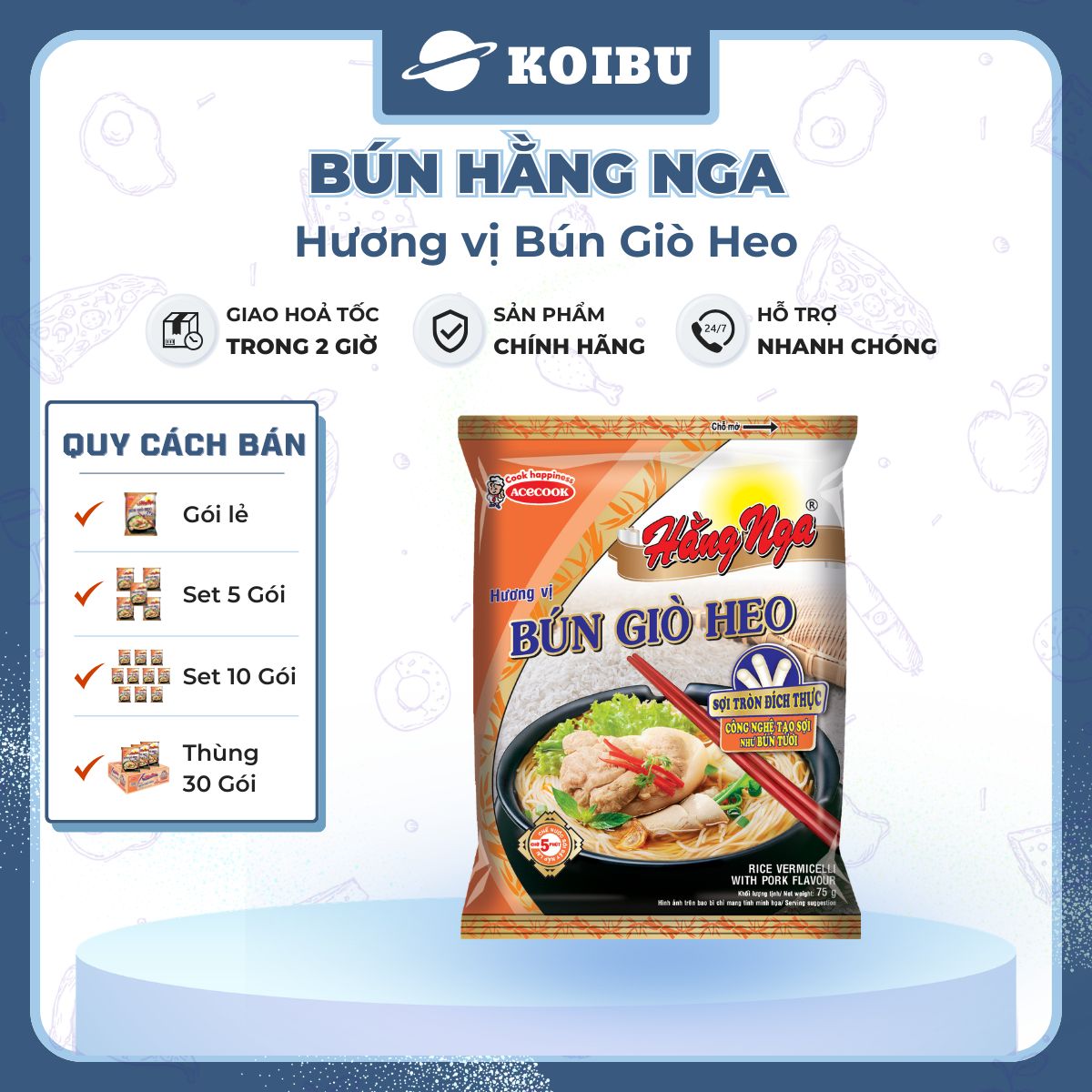 ACECOOK - Bún giò heo Hằng Nga, Hằng Nga Bún giò heo, Bún Hằng Nga hương vị Bún giò heo, Bún Acecook - 75g/gói - 00050