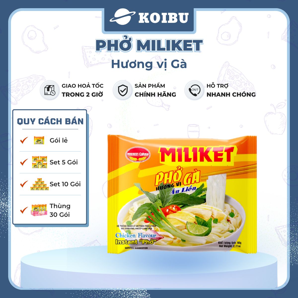 COLUSA - Phở Gà Miliket, Phở Miliket gà, Phở gà gói Miliket, Phở gà ăn liền, Phở vị gà Miliket - 60g/gói - 00099
