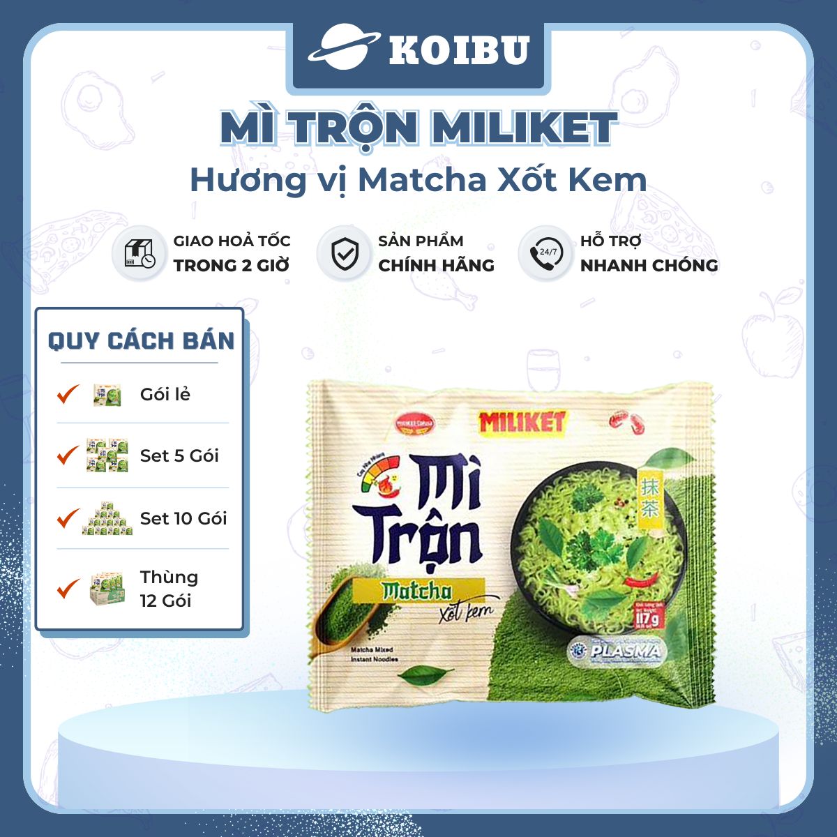 COLUSA - Mì trộn Miliket Matcha xốt kem, Mì gói Miliket trộn Matcha sốt kem, Mì trộn Colusa Trà xanh - 117g/gói - 00080